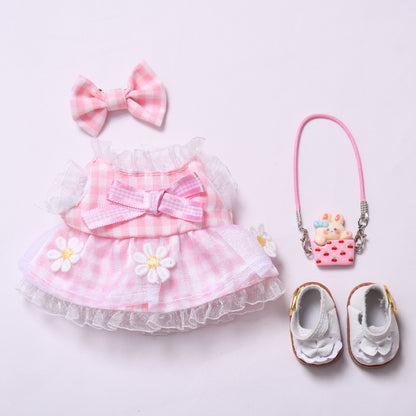 Daisy Plaid Dress Set for Labubu Dolls – Pink & Blue Outfits in 2 to 4-Piece Options, Fit 15–17cm Dolls