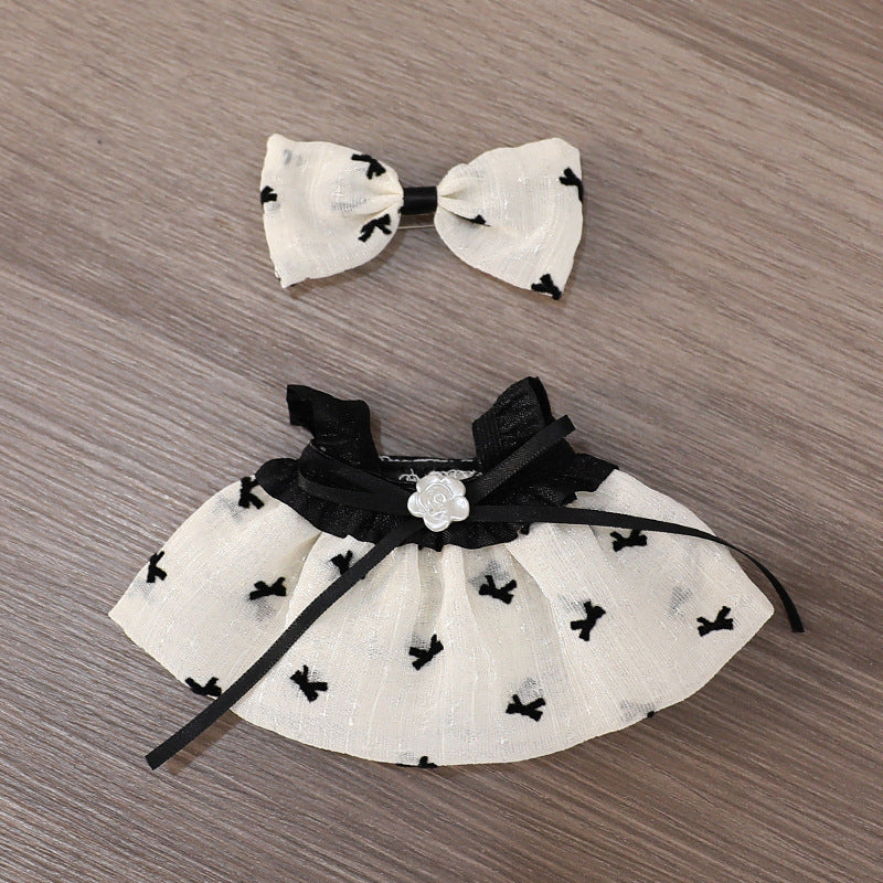 Chic Doll Dress Outfit for 15–17cm Figures – Fit Dolls Like Labubu – Bow & Heart Print