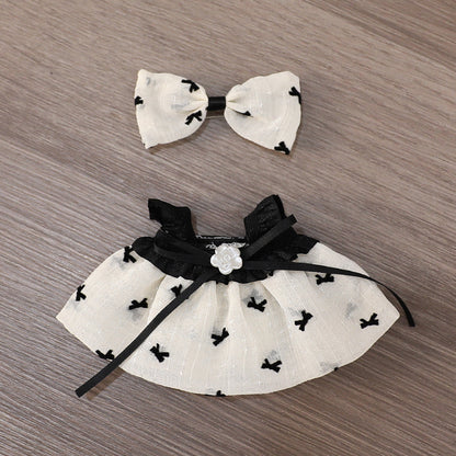 Chic Doll Dress Outfit for 15–17cm Figures – Fit Dolls Like Labubu – Bow & Heart Print