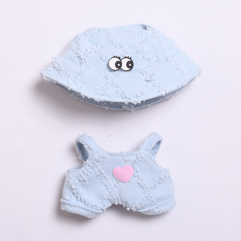 Soft Textured Overalls Set for Dolls like Labubu – 2-Piece Outfit with Bucket Hat