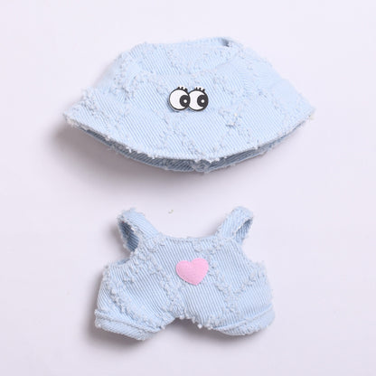 Soft Textured Overalls Set for Dolls like Labubu – 2-Piece Outfit with Bucket Hat