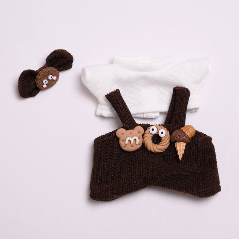 Sweet Cookie-Themed Outfit for Labubu Dolls – 3 or 4-Piece Set – Blue or Brown Overalls