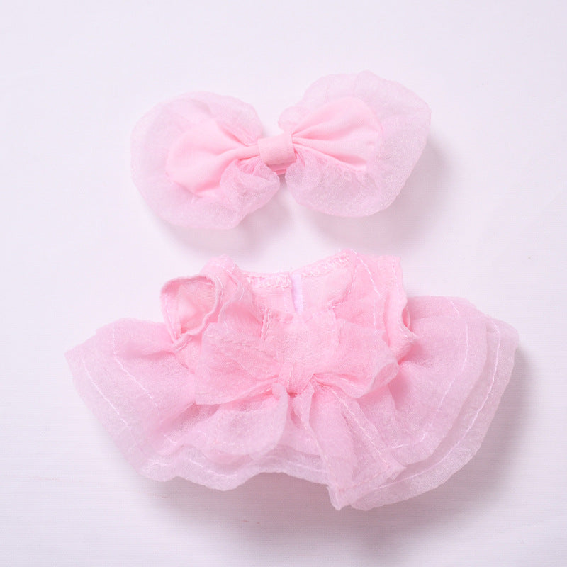 Princess Tulle Dress Set for 15–17cm Dolls – Fit Labubu Style Dolls – Include Bow Hairclip and Layered Skirt