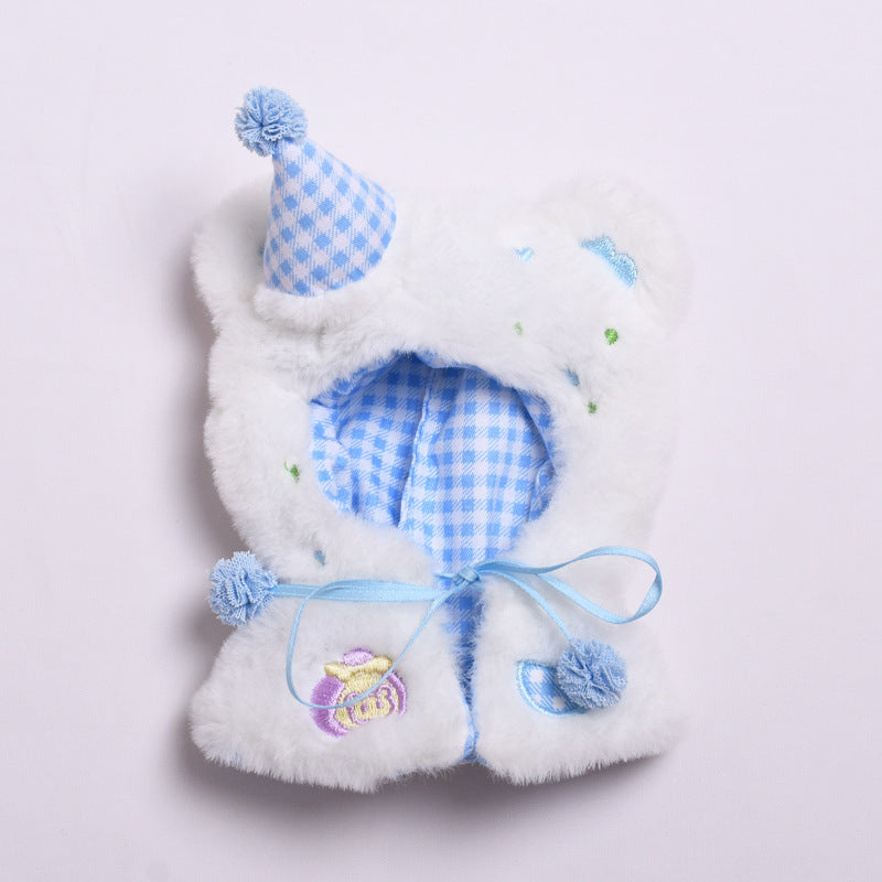 Bear Cloak Clothes for Labubu – 1-Piece Furry Cape Outfit Compatible with Labubu Dolls – Include Party Hat and Gingham Lining