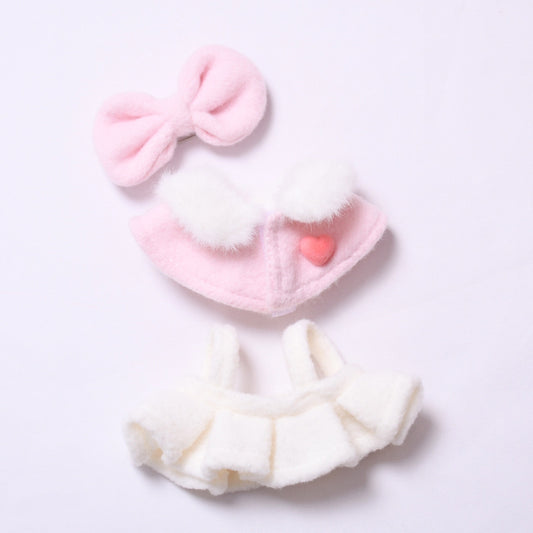 Elegant Pink Cape Dress Set for 15–17cm Dolls – Handmade Outfit Compatible with Labubu Style Figures