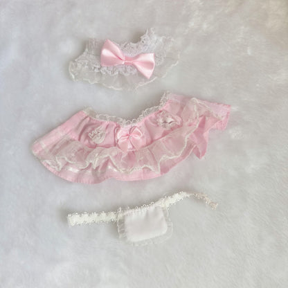 Handmade Princess Lace Dress Set for Dolls – 3-Piece Outfit with Headband, Apron and Dress – Fit for Labubu Style Dolls
