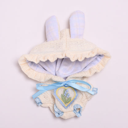 Handmade Knit Hoodie Outfit for 15–17cm Dolls – Fit for Labubu – Bunny Ears & Embroidered Heart