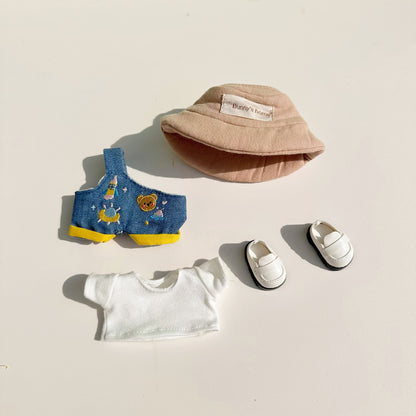 Handmade Outdoor Leisure Outfit Set for Labubu Dolls – 2 Style Options with Hat, Overalls, and Shoes
