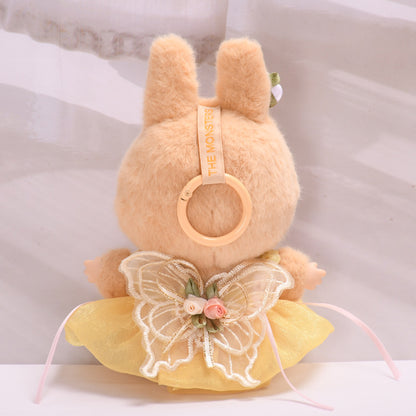 Handmade Yellow Dress with Floral Headpiece for Labubu-Compatible Dolls – Elegant Outfit with Butterfly Wings