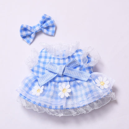 Daisy Plaid Dress Set for Labubu Dolls – Pink & Blue Outfits in 2 to 4-Piece Options, Fit 15–17cm Dolls