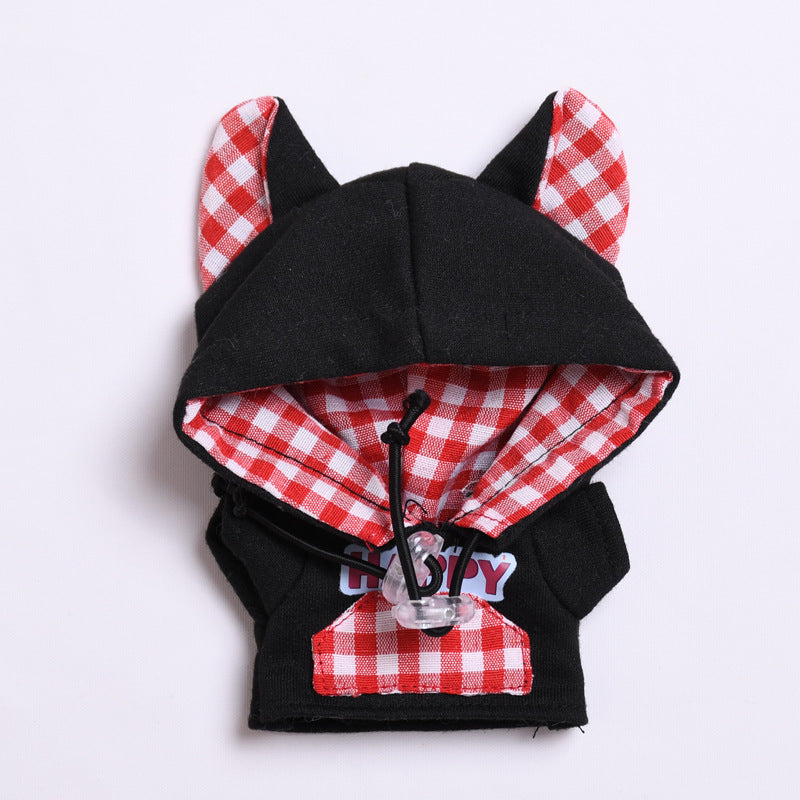 Handmade Cat-Ear Hoodie for Labubu-Compatible Dolls – Cozy Pullover Sweatshirt with Gingham Details