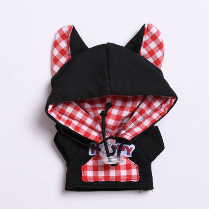 Handmade Cat-Ear Hoodie for Labubu-Compatible Dolls – Cozy Pullover Sweatshirt with Gingham Details