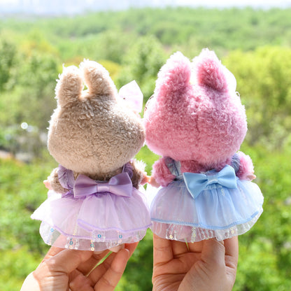 Sweet Tulle Dress Set fit Labubu Dolls – 2-Piece Princess Outfit with Bow Hair Clip for 15–17cm Dolls