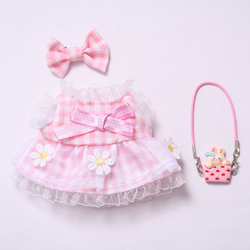 Daisy Plaid Dress Set for Labubu Dolls – Pink & Blue Outfits in 2 to 4-Piece Options, Fit 15–17cm Dolls