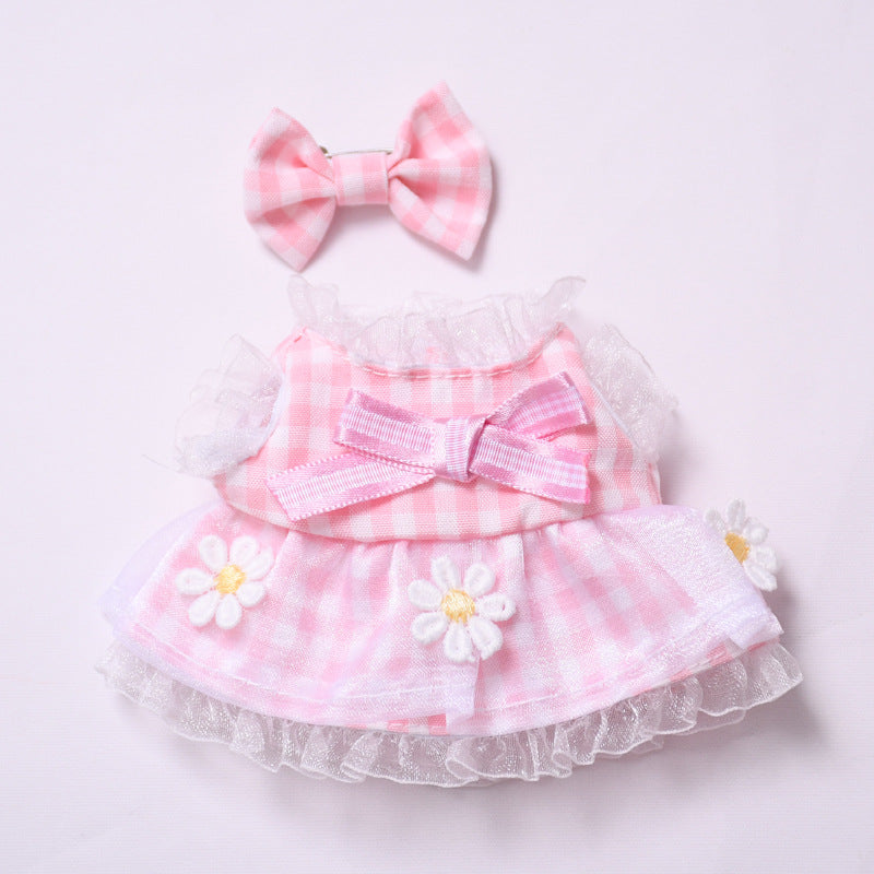 Daisy Plaid Dress Set for Labubu Dolls – Pink & Blue Outfits in 2 to 4-Piece Options, Fit 15–17cm Dolls