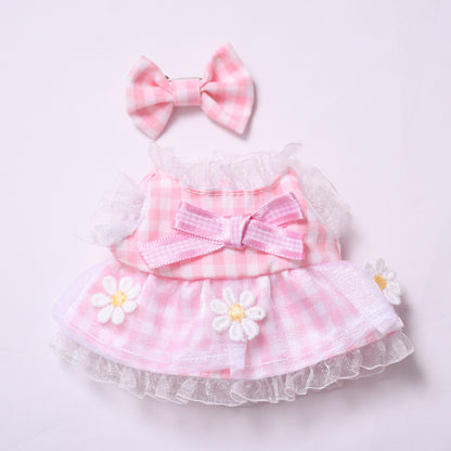 Daisy Plaid Dress Set for Labubu Dolls – Pink & Blue Outfits in 2 to 4-Piece Options, Fit 15–17cm Dolls