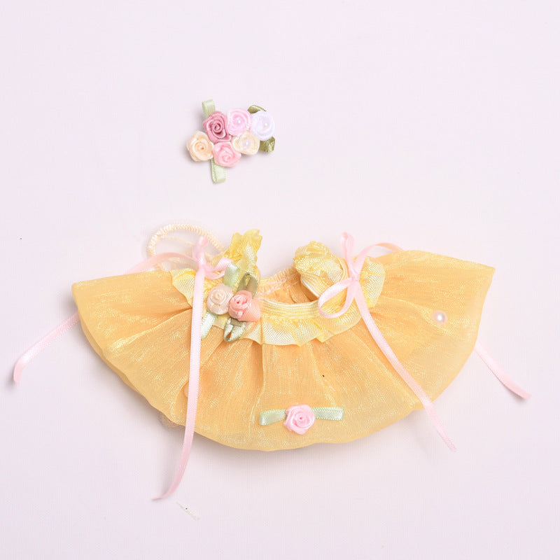 Handmade Yellow Dress with Floral Headpiece for Labubu-Compatible Dolls – Elegant Outfit with Butterfly Wings