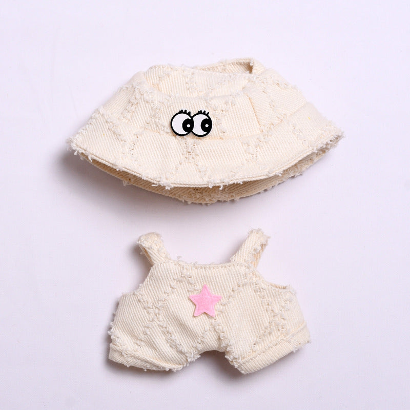 Soft Textured Overalls Set for Dolls like Labubu – 2-Piece Outfit with Bucket Hat